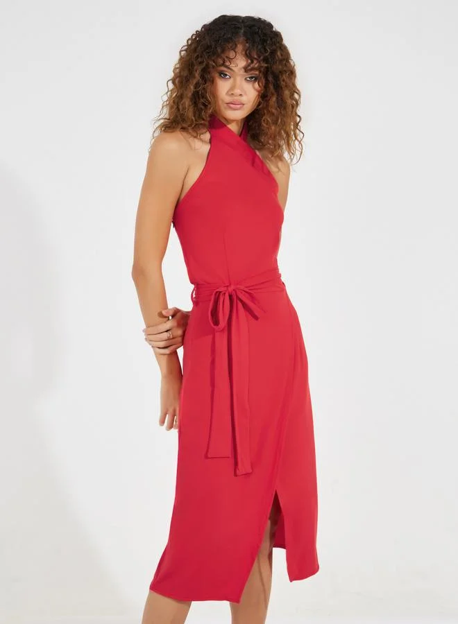 Styli Red Halter Midi Dress