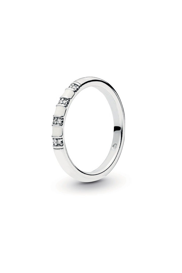 PANDORA Silver Ring with Clear Cubic Zirconia And White Enamel