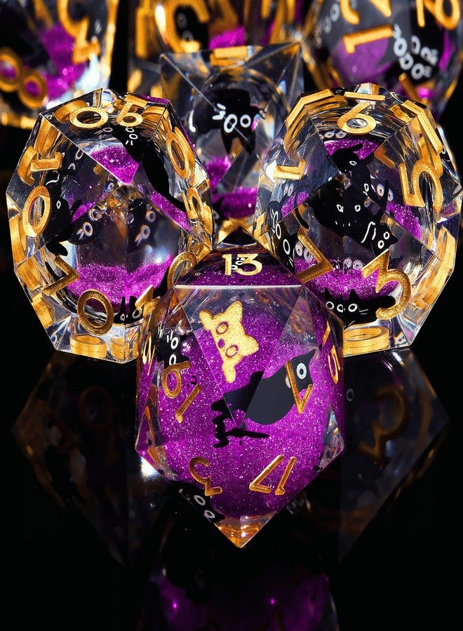 Fangool Liquid Core Cat DND Dice Set 7Pcs with Box- Sharp Edge Cute Cat Style Resin Dungeons and Dragons Dice for D&D, Roleplaying Games, RPG, MTG, Table Games D20 D12 D10 D8 D6 D4(Cathead-Purple) - Image 2