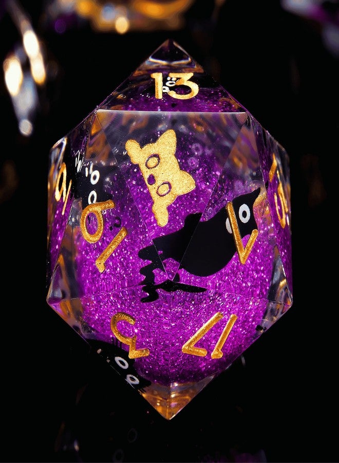 Fangool Liquid Core Cat DND Dice Set 7Pcs with Box- Sharp Edge Cute Cat Style Resin Dungeons and Dragons Dice for D&D, Roleplaying Games, RPG, MTG, Table Games D20 D12 D10 D8 D6 D4(Cathead-Purple) - Image 1