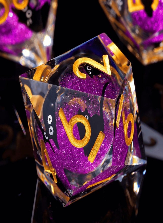 Fangool Liquid Core Cat DND Dice Set 7Pcs with Box- Sharp Edge Cute Cat Style Resin Dungeons and Dragons Dice for D&D, Roleplaying Games, RPG, MTG, Table Games D20 D12 D10 D8 D6 D4(Cathead-Purple) - Image 4