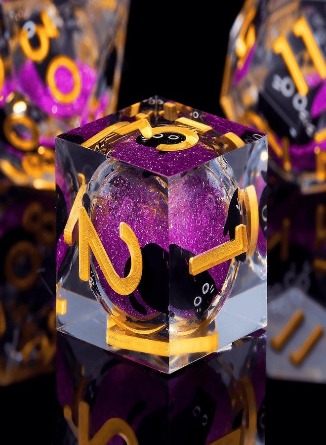 Fangool Liquid Core Cat DND Dice Set 7Pcs with Box- Sharp Edge Cute Cat Style Resin Dungeons and Dragons Dice for D&D, Roleplaying Games, RPG, MTG, Table Games D20 D12 D10 D8 D6 D4(Cathead-Purple) - Image 3