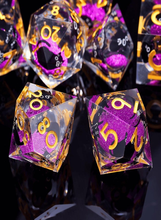 Fangool Liquid Core Cat DND Dice Set 7Pcs with Box- Sharp Edge Cute Cat Style Resin Dungeons and Dragons Dice for D&D, Roleplaying Games, RPG, MTG, Table Games D20 D12 D10 D8 D6 D4(Cathead-Purple) - Image 5