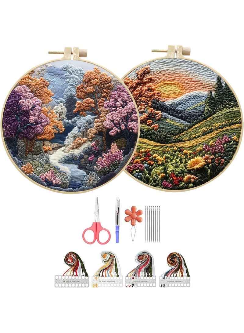 YelaJoy 2 Pack Embroidery Kit for Beginners Adults – Cross Stitch Kits with Stamped Flower Pattern, Hoop, Color Threads, Tools & Follow Instructions – Hand Embroidery Starter Kit for Craft Lovers - Image 1
