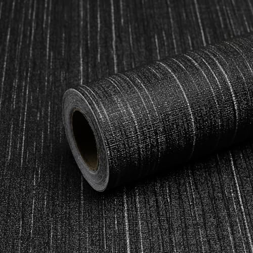 Qianglive Black Grasscloth Peel and Stick Wallpaper Vintage Texture Removable Waterproof Wallpaper for Room Walls Cabinets Furniture Drawers Desk A Set of 157x480 - Image 1