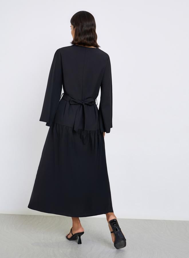 ستايلي فستان طويل قصة واسعة بحزام ربط - Image 5