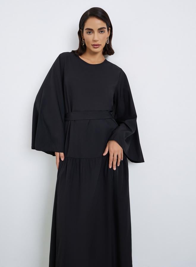 ستايلي فستان طويل قصة واسعة بحزام ربط - Image 3