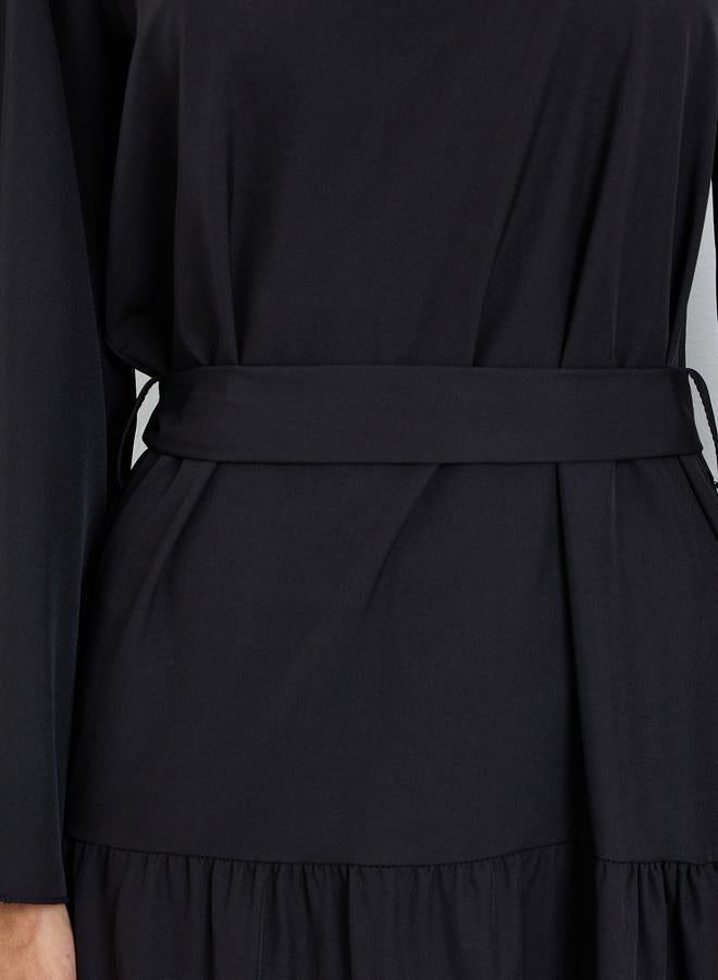 ستايلي فستان طويل قصة واسعة بحزام ربط - Image 4