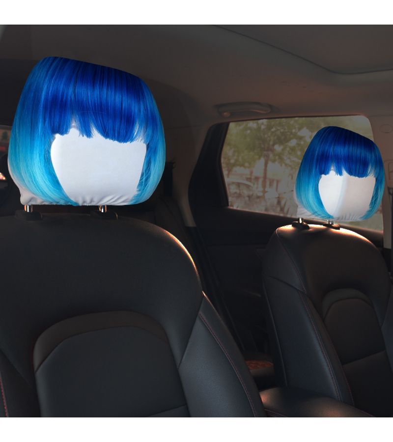 Set Of 2 Purple Hair Theme Car Headrest Covers Stretchy Washable Seat Protectors - Image 5