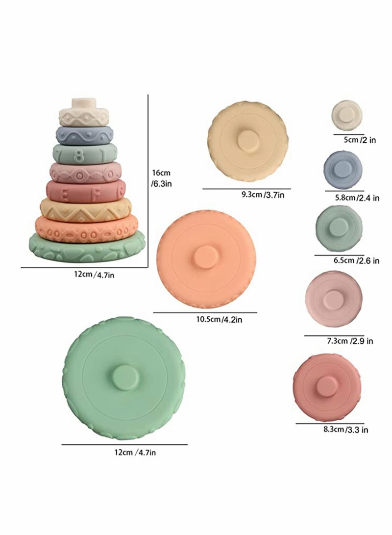 Soft Stacking Rings Toy Set for Toddlers - 8Pcs Building Rings with Teething and Learning Features for 6-Month-Old Boys and Girls. - Image 5