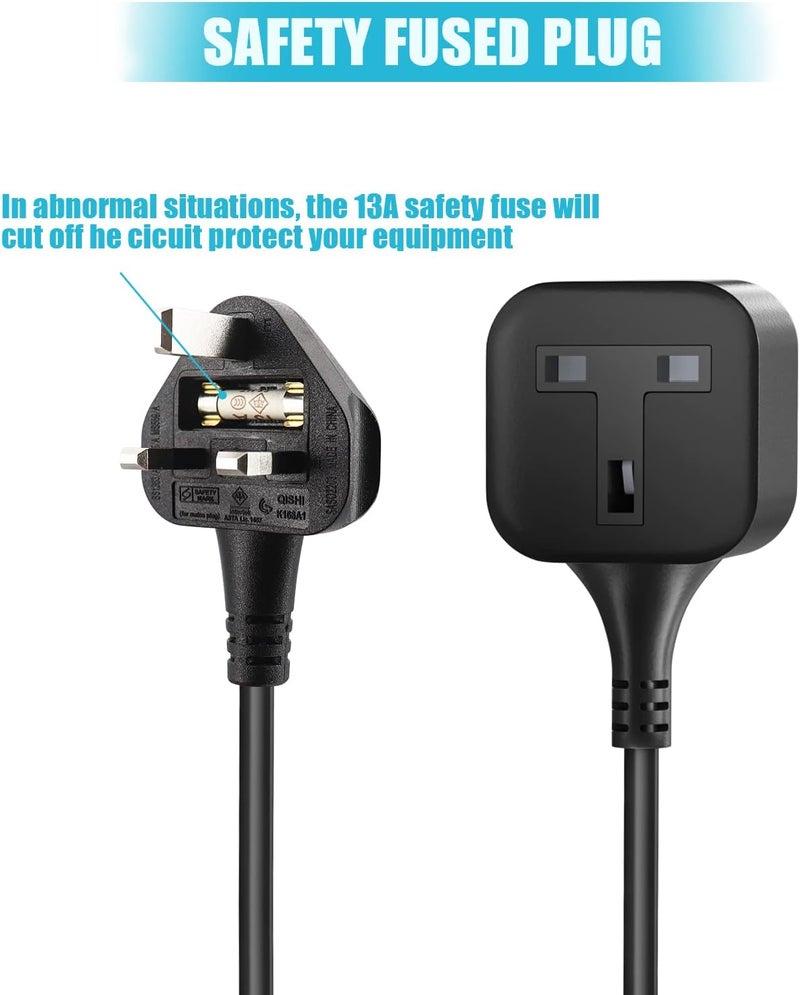 1 Way Extension Lead 1M, 2 piece One-Way Extension Cord with 3-pin British Plug, Travel Use Small Power Cord for power supply to outdoor garden/indoor utility room (Black) - Image 3