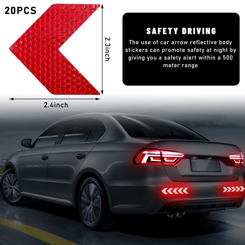 Sylvil 20 PCS Car Arrow Reflective Stickers, Waterproof Safety Warning Sign Reflective Decal, High Night Visibility Reflector Tape for Auto Trunk Rear Bumper Body, Car Accessories (Red) - Image 2