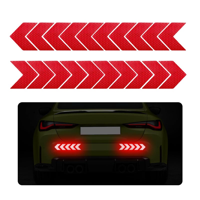 Sylvil 20 PCS Car Arrow Reflective Stickers, Waterproof Safety Warning Sign Reflective Decal, High Night Visibility Reflector Tape for Auto Trunk Rear Bumper Body, Car Accessories (Red) - Image 1