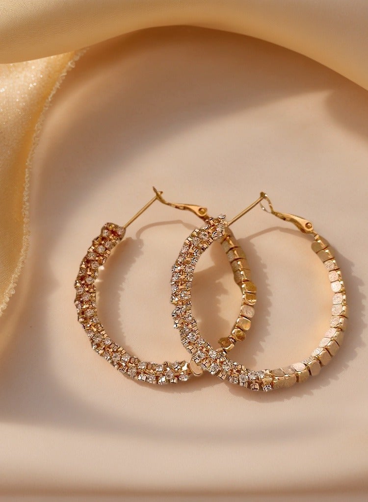 Zircon Hoop Earrings – French-Inspired Design, French Romantic Gold Plated Hoops for Women - Image 1