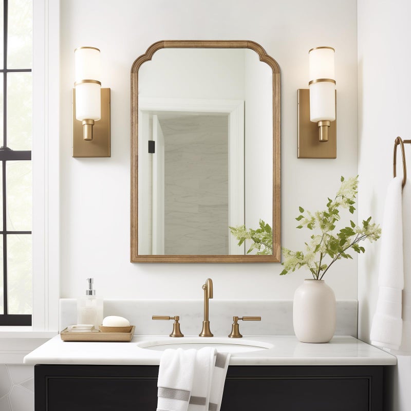 WallBeyond Wood Bathroom Mirrors for Wall Mounted, 24" x 36" Rustic Wood Frame Wall Mirrors Decorative for Living Room or Bedroom Vanity Mirror, Honey-Colored - Image 1