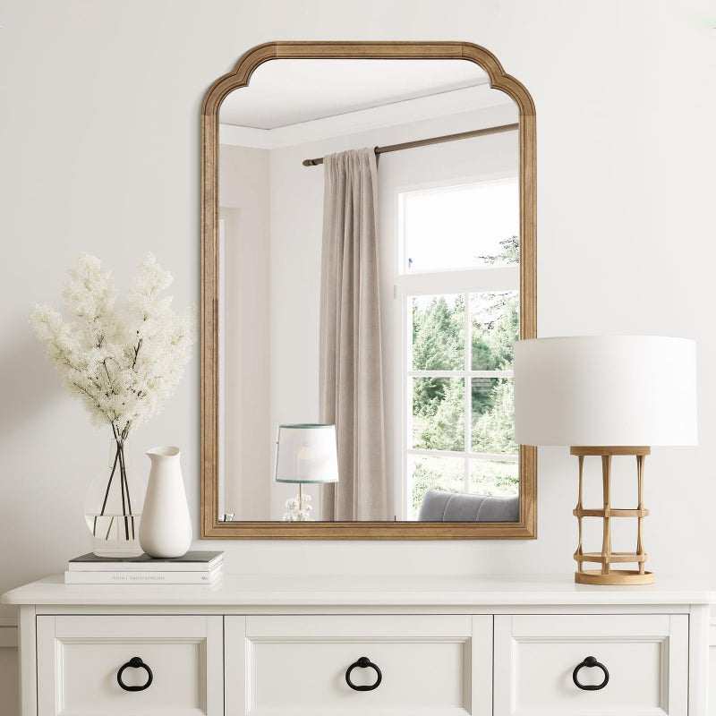 WallBeyond Wood Bathroom Mirrors for Wall Mounted, 24" x 36" Rustic Wood Frame Wall Mirrors Decorative for Living Room or Bedroom Vanity Mirror, Honey-Colored - Image 3