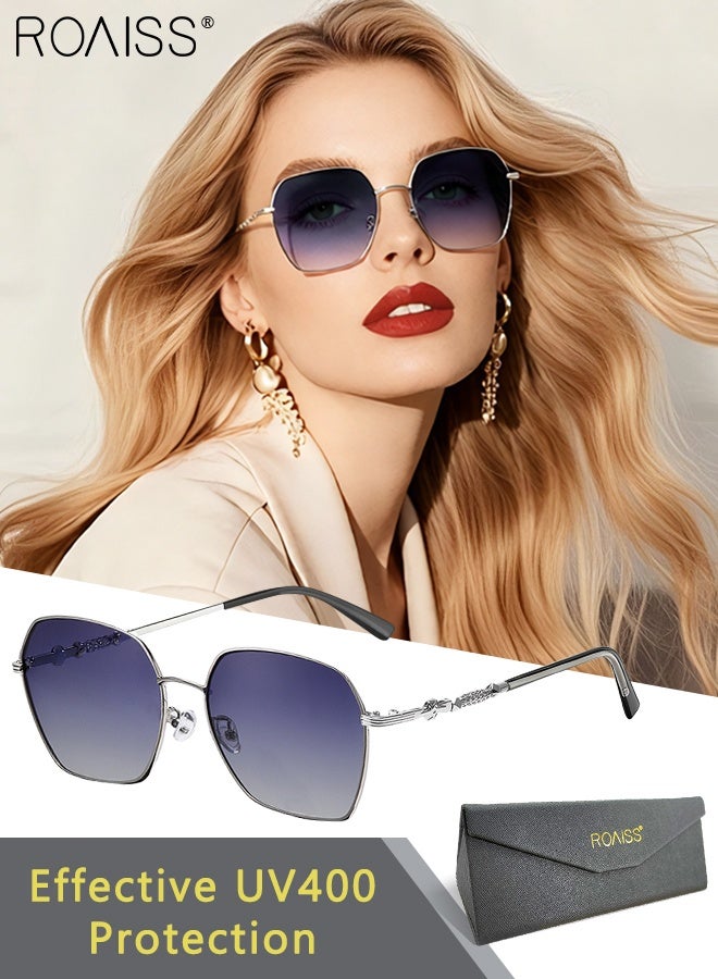 رويس نظارات شمسية نسائية مربعة عتيقة مستقطبة، إطار معدني كلاسيكي، نظارات شمسية أنيقة مضادة للتوهج، تصميم أنيق وجميل للحفلات الخارجية وتصوير الشوارع - Image 1