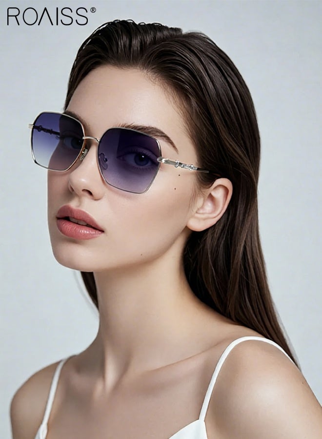 رويس نظارات شمسية نسائية مربعة عتيقة مستقطبة، إطار معدني كلاسيكي، نظارات شمسية أنيقة مضادة للتوهج، تصميم أنيق وجميل للحفلات الخارجية وتصوير الشوارع - Image 2