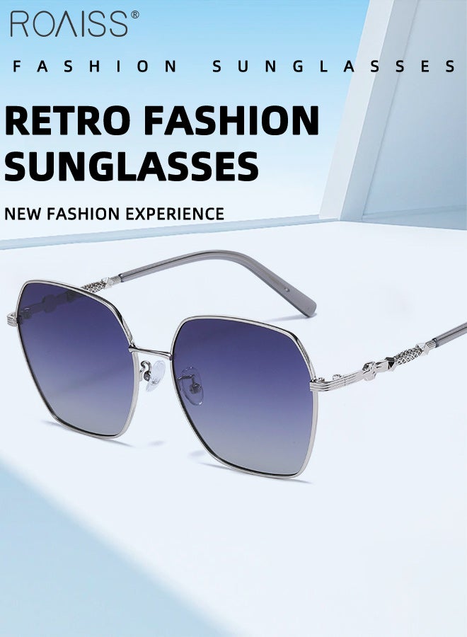 رويس نظارات شمسية نسائية مربعة عتيقة مستقطبة، إطار معدني كلاسيكي، نظارات شمسية أنيقة مضادة للتوهج، تصميم أنيق وجميل للحفلات الخارجية وتصوير الشوارع - Image 4