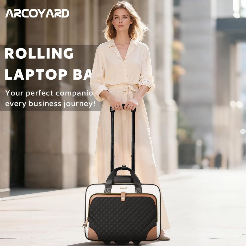 Arcoyard Rolling Laptop Bag, Large Rolling Briefcase for Women with Waterproof Pocket, 17.3 Inch Computer Bag Laptop Case with Wheels, Roller Work Bag for Office Travel Business Teacher, Beige Brown - Image 2