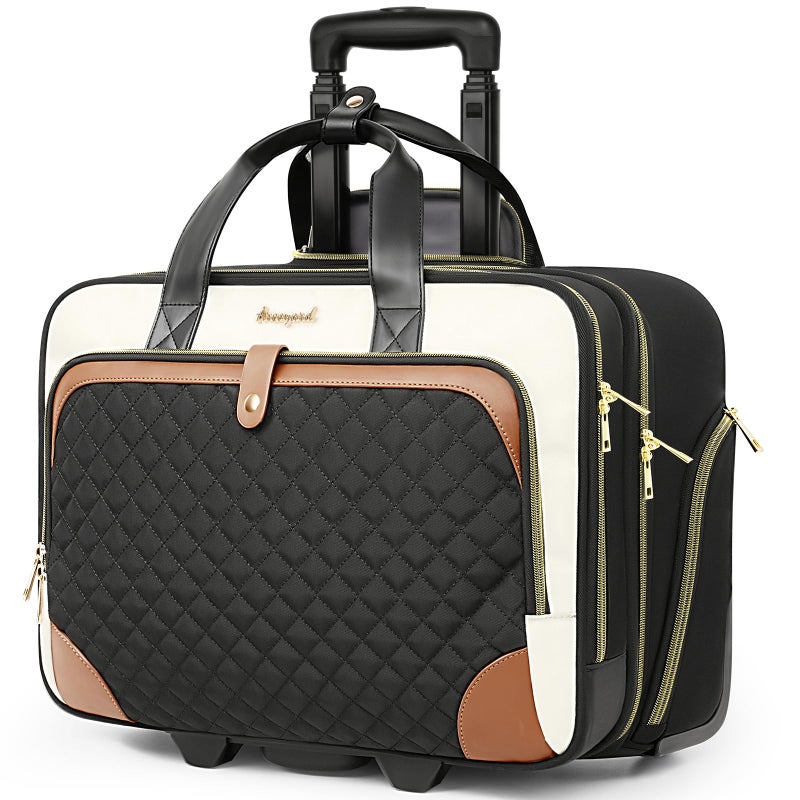 Arcoyard Rolling Laptop Bag, Large Rolling Briefcase for Women with Waterproof Pocket, 17.3 Inch Computer Bag Laptop Case with Wheels, Roller Work Bag for Office Travel Business Teacher, Beige Brown - Image 1
