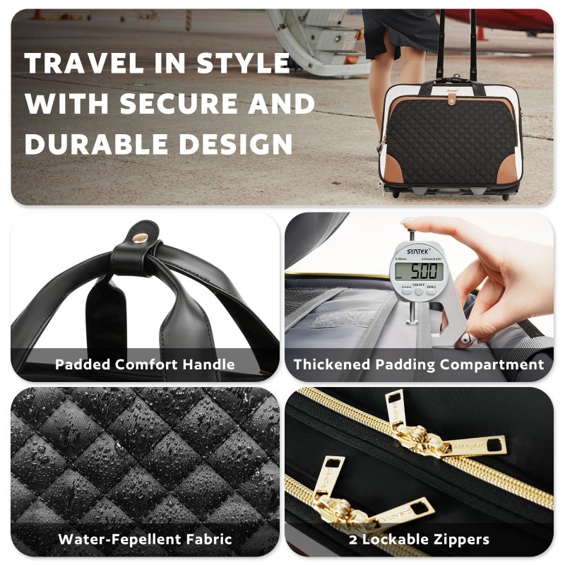 Arcoyard Rolling Laptop Bag, Large Rolling Briefcase for Women with Waterproof Pocket, 17.3 Inch Computer Bag Laptop Case with Wheels, Roller Work Bag for Office Travel Business Teacher, Beige Brown - Image 5