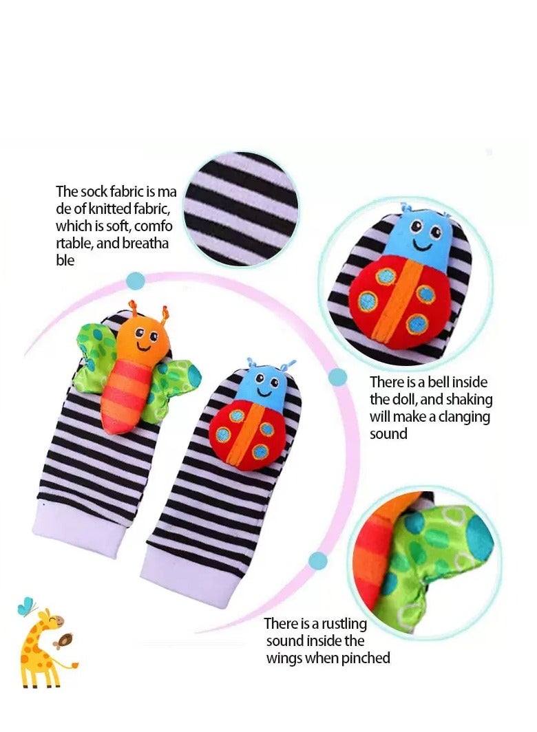 4-Piece Infant Socks And Wrist Rattles Toy Set For Kids - Image 3
