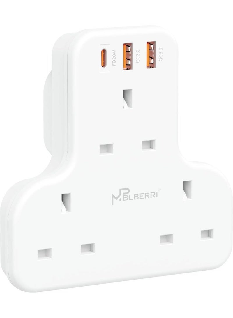 MPBLBERRI Multi Plug Adapter with 20W USB-C PD & Dual USB QC 3.0 Fast Charging 3 Socket Extension Wall Charger for Smartphones, Tablets & Home Appliances - Image 1