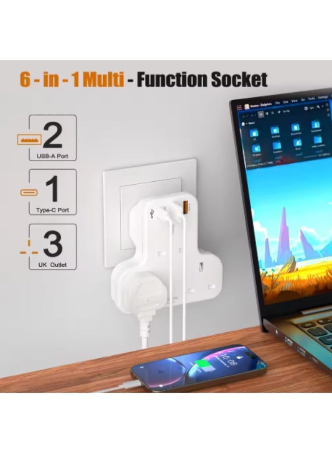 MPBLBERRI Multi Plug Adapter with 20W USB-C PD & Dual USB QC 3.0 Fast Charging 3 Socket Extension Wall Charger for Smartphones, Tablets & Home Appliances - Image 2