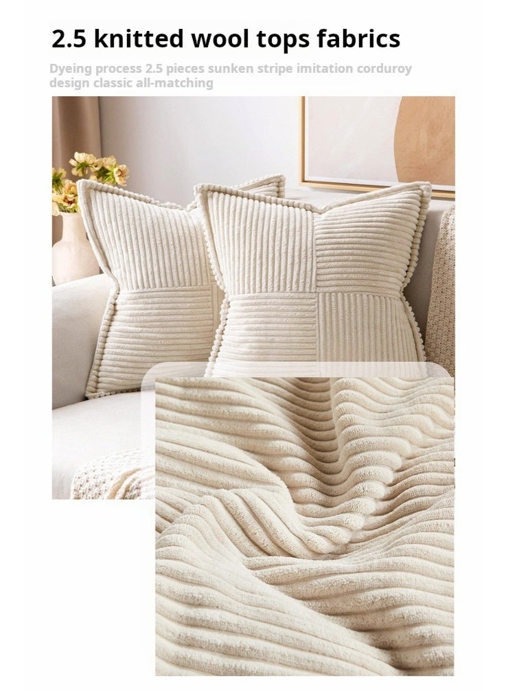 أفهوغو طقم من قطعتين من أغطية وسائد من قماش الكوردuroy مقاس 18 × 18 بوصة (45 × 45 سم) - أغطية وسائد ناعمة مخططة مع سحاب مخفي، أغطية وسائد ديكورية للأريكة وغرفة النوم وغرفة المعيشة (بيج، الأغطية فقط، بدون حشوات) - Image 3