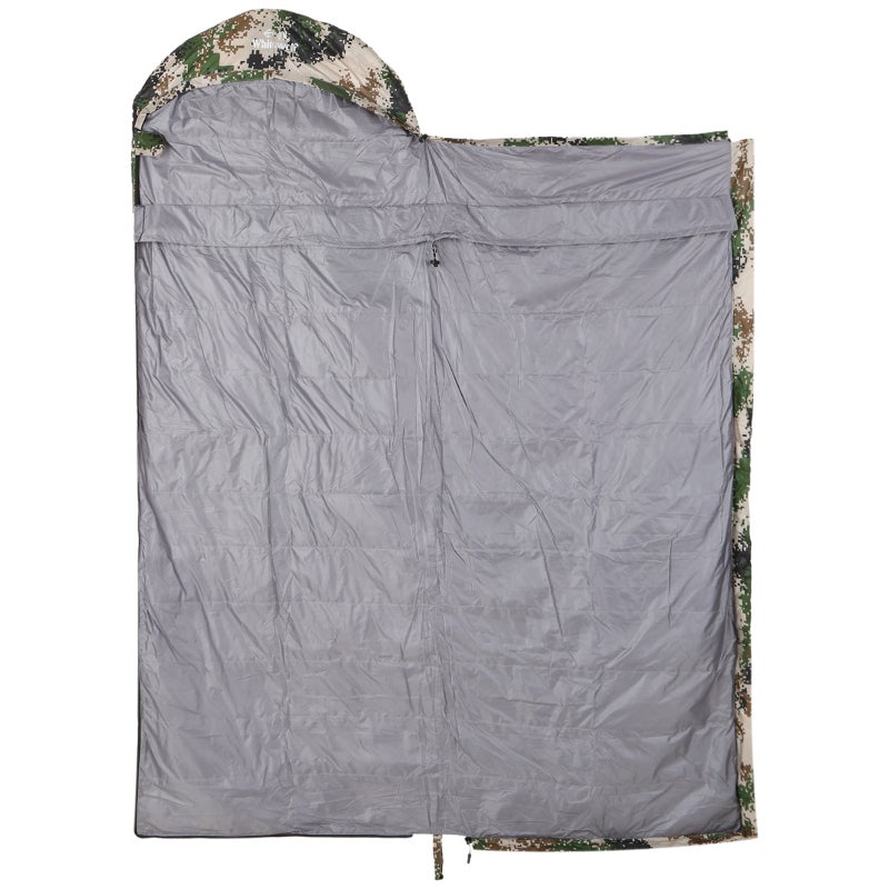 Sleeping Bag: 600G 95% White Goose Down, Water-resistant 320T Nylon Exterior, Temperature Control -5~15°C, Half-circle Hood With Drawstring, L-shaped Zipper, Camouflage - Lightweight Insulation For Ou - Image 3