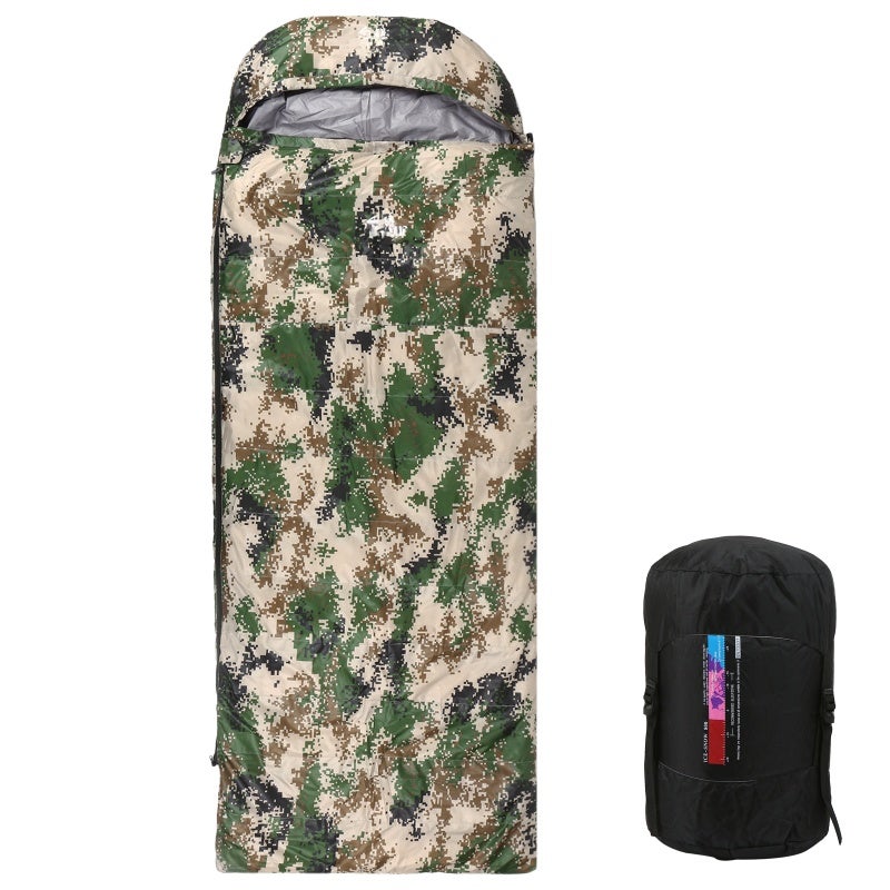 Sleeping Bag: 600G 95% White Goose Down, Water-resistant 320T Nylon Exterior, Temperature Control -5~15°C, Half-circle Hood With Drawstring, L-shaped Zipper, Camouflage - Lightweight Insulation For Ou - Image 1
