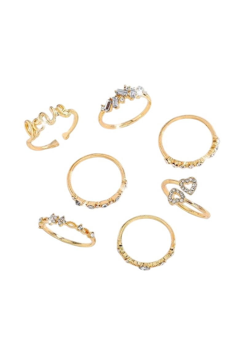 Huitich 7-Piece Gold Colour Plated Crystal & Letter Ring Set Elegant & Trendy  - Image 1