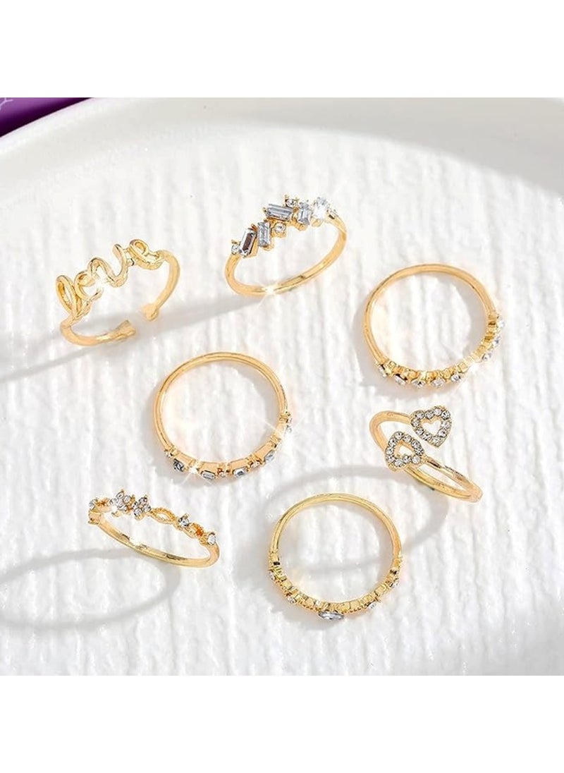 Huitich 7-Piece Gold Colour Plated Crystal & Letter Ring Set Elegant & Trendy  - Image 5