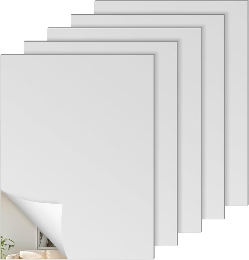 Pack of 5 40 x 30 cm Acrylic Self-Adhesive Wall Mirrors, HD Acrylic, 3 mm Thick, No Glass, Multi-Purpose Home Mirror - Image 1