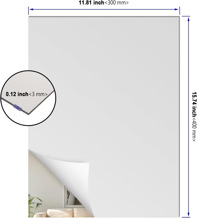 Pack of 5 40 x 30 cm Acrylic Self-Adhesive Wall Mirrors, HD Acrylic, 3 mm Thick, No Glass, Multi-Purpose Home Mirror - Image 2
