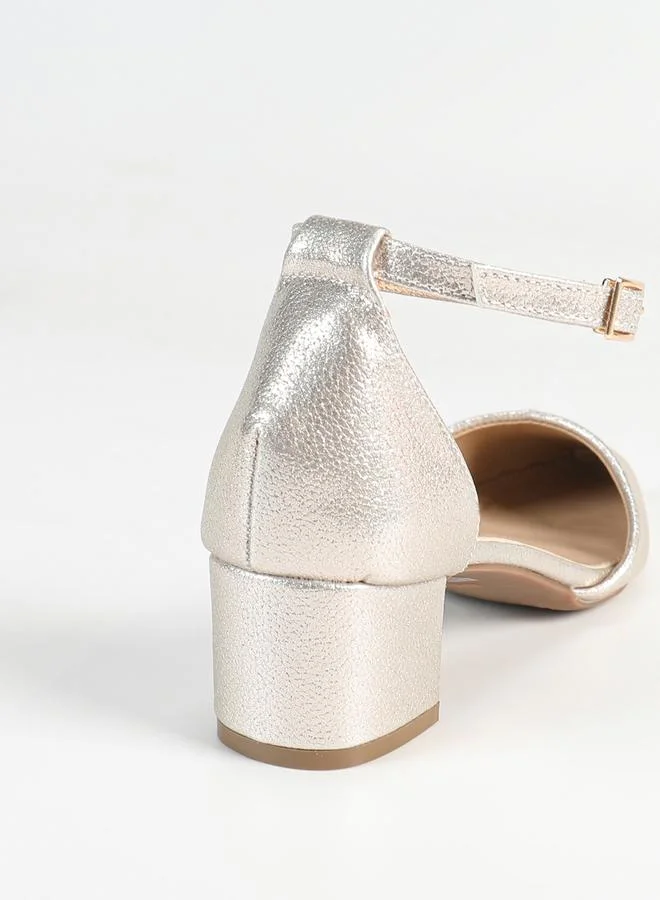 Sneak-a-Peek Sneak-a-Peek Metallic Pointed Toe Block Heel Pumps
