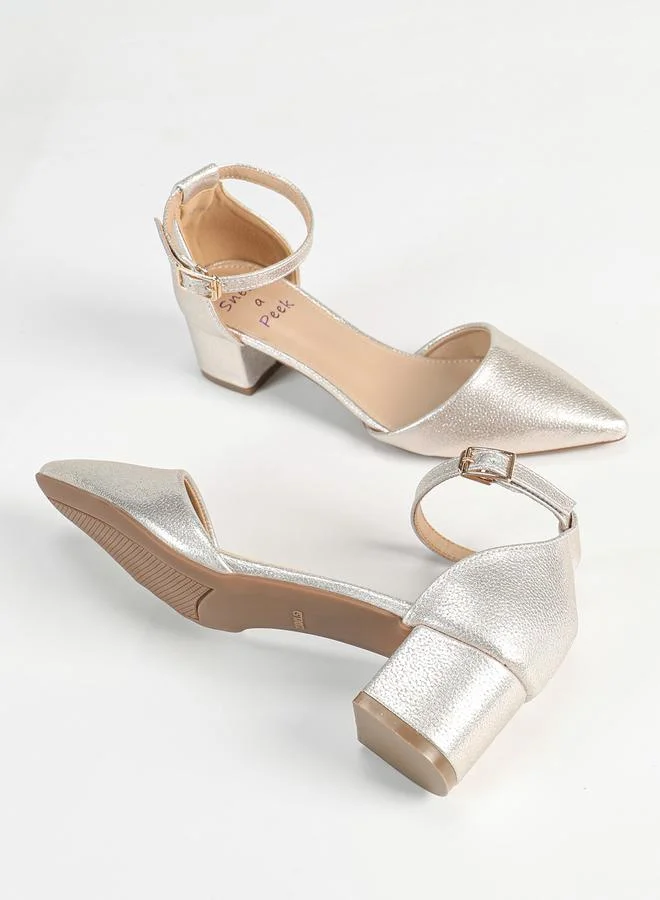 Sneak-a-Peek Sneak-a-Peek Metallic Pointed Toe Block Heel Pumps