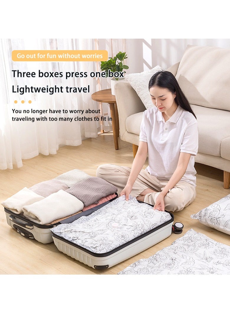White Compression Bags with Pattern, Vacuum Compression Storage Bag Set with Hand Pump, Pack of 10 for Home Storage