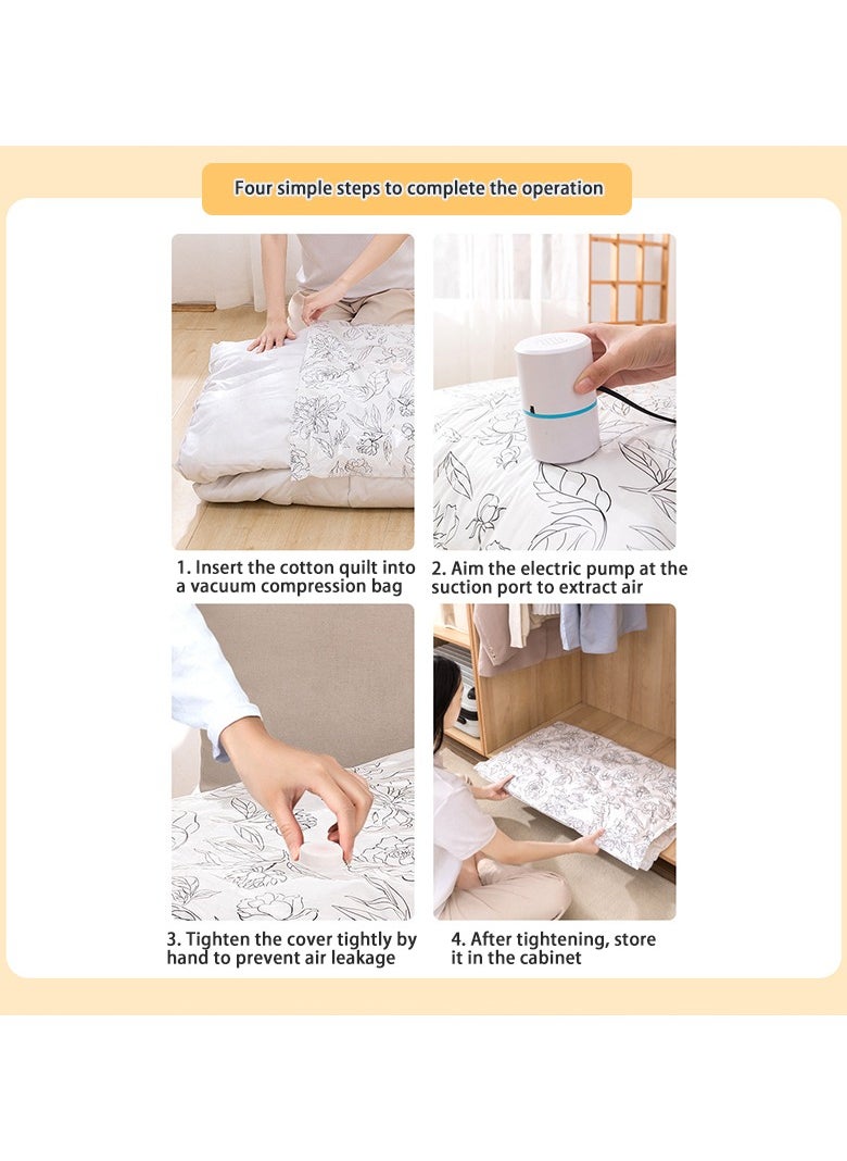 White Compression Bags with Pattern, Vacuum Compression Storage Bag Set with Hand Pump, Pack of 10 for Home Storage