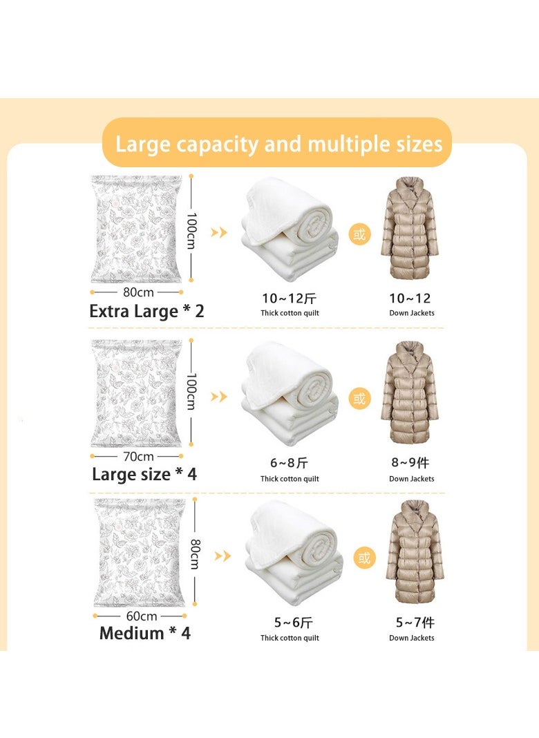 White Compression Bags with Pattern, Vacuum Compression Storage Bag Set with Hand Pump, Pack of 10 for Home Storage