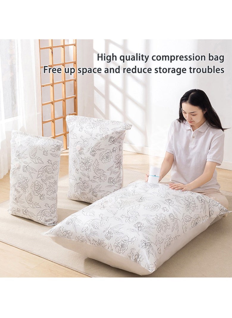 White Compression Bags with Pattern, Vacuum Compression Storage Bag Set with Hand Pump, Pack of 10 for Home Storage