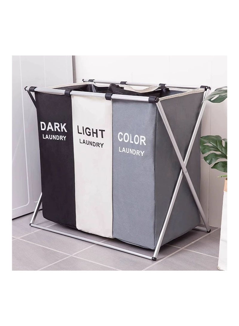 Dirty clothes basket cloth 3 grids, black white gray, Aluminum frame Oxford cloth - Image 1