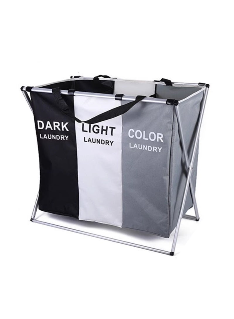 Dirty clothes basket cloth 3 grids, black white gray, Aluminum frame Oxford cloth - Image 4