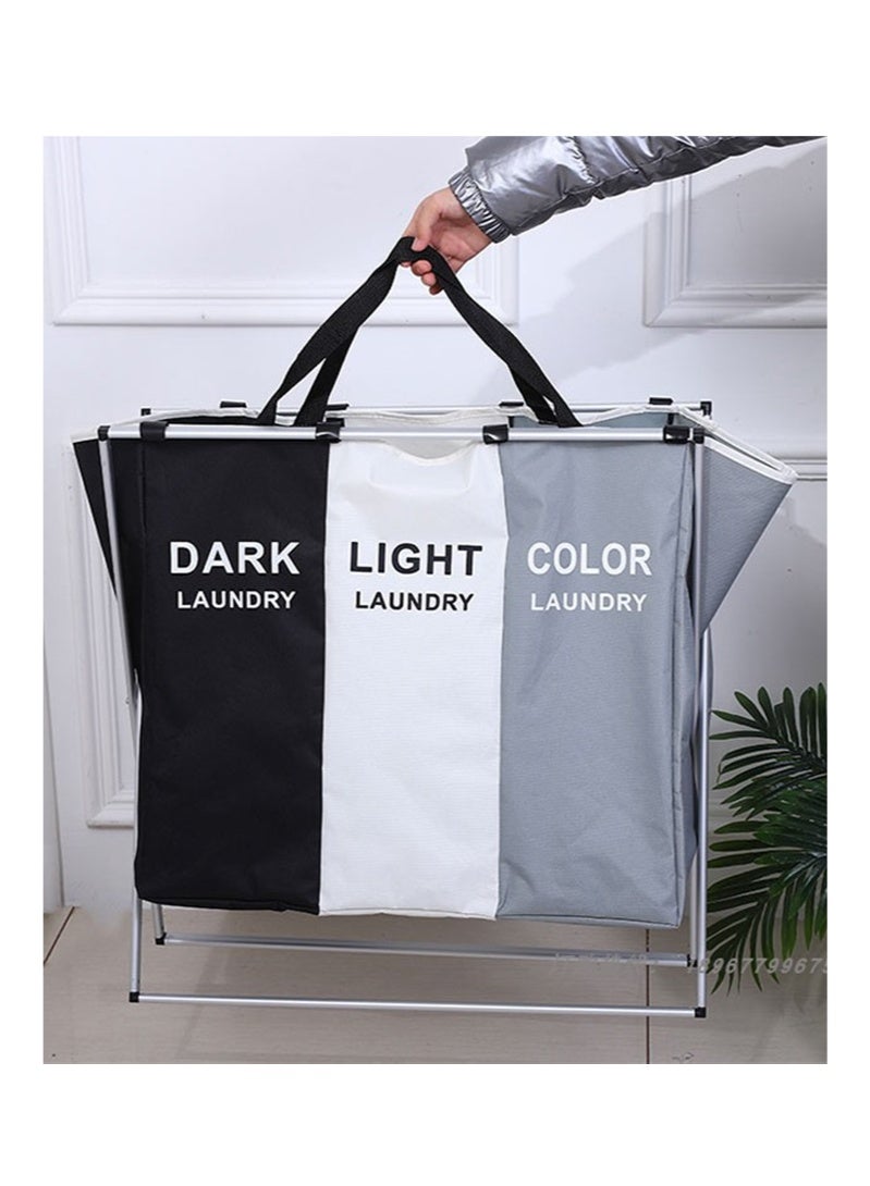 Dirty clothes basket cloth 3 grids, black white gray, Aluminum frame Oxford cloth - Image 2