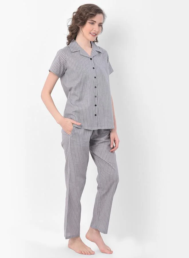 كلوفيا Clovia Striped Button Down Shirt and Pyjama Set