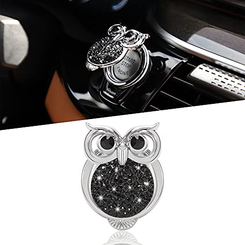 WINKA Bling Car Engine Start Button Cover Owl Diamond Crystal Push Start Stop Button Ring Sparkly Bling Ignition Button Cover Rhinestone Keyless Ignition Ring Cap Universal Car Accessories (Black) - Image 1