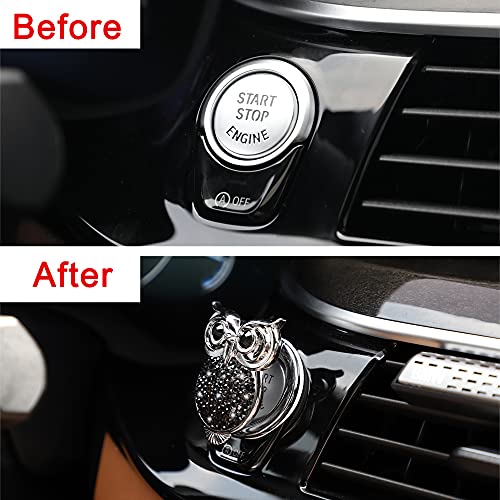 WINKA Bling Car Engine Start Button Cover Owl Diamond Crystal Push Start Stop Button Ring Sparkly Bling Ignition Button Cover Rhinestone Keyless Ignition Ring Cap Universal Car Accessories (Black) - Image 4