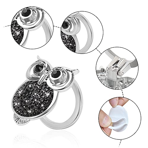 WINKA Bling Car Engine Start Button Cover Owl Diamond Crystal Push Start Stop Button Ring Sparkly Bling Ignition Button Cover Rhinestone Keyless Ignition Ring Cap Universal Car Accessories (Black) - Image 3