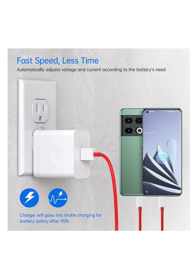 Generic - 80W Supervooc Charger for Oppo Reno 12/11/10/9/8/Find X8 /X7/X6/X5 /A58/A57/A56/A98/A78 and Oneplus 13 12 12R 11 Pro Nord 4 5G,USB Fast Charger Plug Warp/Dash Charge for Oneplus Nord 3 2T CE4 CE3 Lite 10 10T 9 Pro with 1M USB A to USB C Charging Cable - Image 1